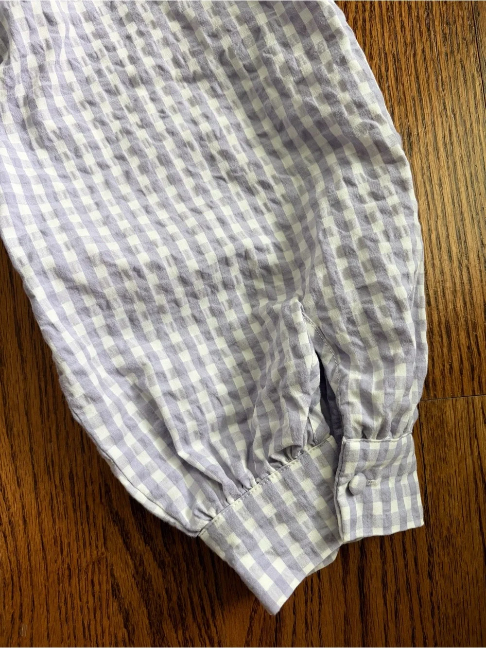 Maeve Anthropologie Cropped Gingham Bow Blouse Lavender Sz 14 Cottage Coastal